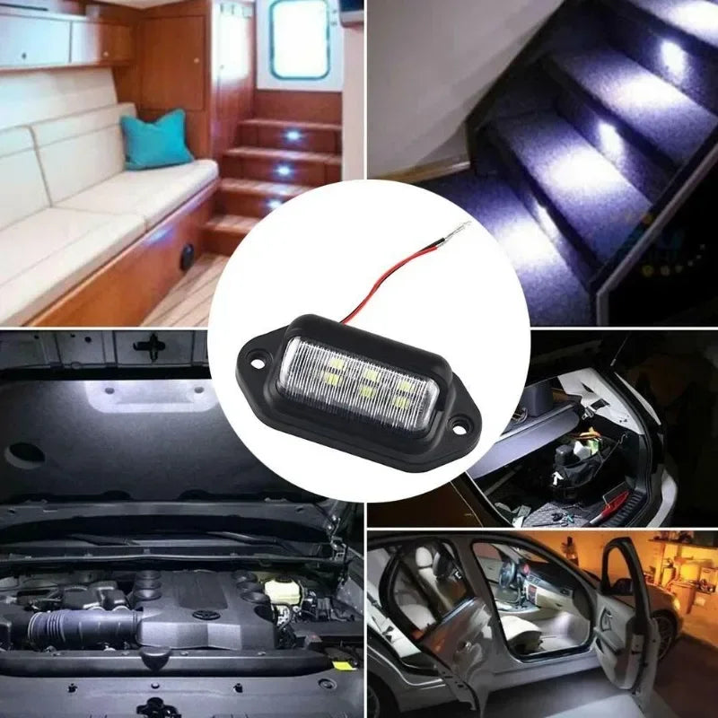 6 LED Car License Number Plate Lights Waterproof 12-24V Universal Truck RV Trailer Tail License Plate White Side Lamp Bulbs