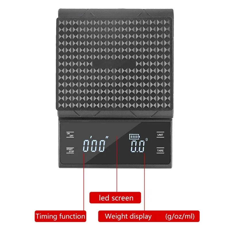 Digital Coffee Scale With Timer LED Screen Espresso USB 3kg Max.Weighing 0.1g High Precision Measures Kitchen Scale