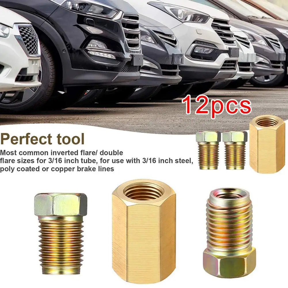 Brake Line Fittings,12Pieces Car Unions 3/16-24 Threads Assortment, For 1/4” Brake Line Tube Fittings 