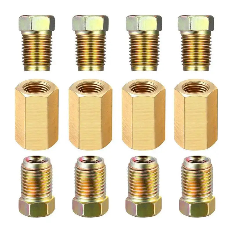 Brake Line Fittings,12Pieces Car Unions 3/16-24 Threads Assortment, For 1/4” Brake Line Tube Fittings 