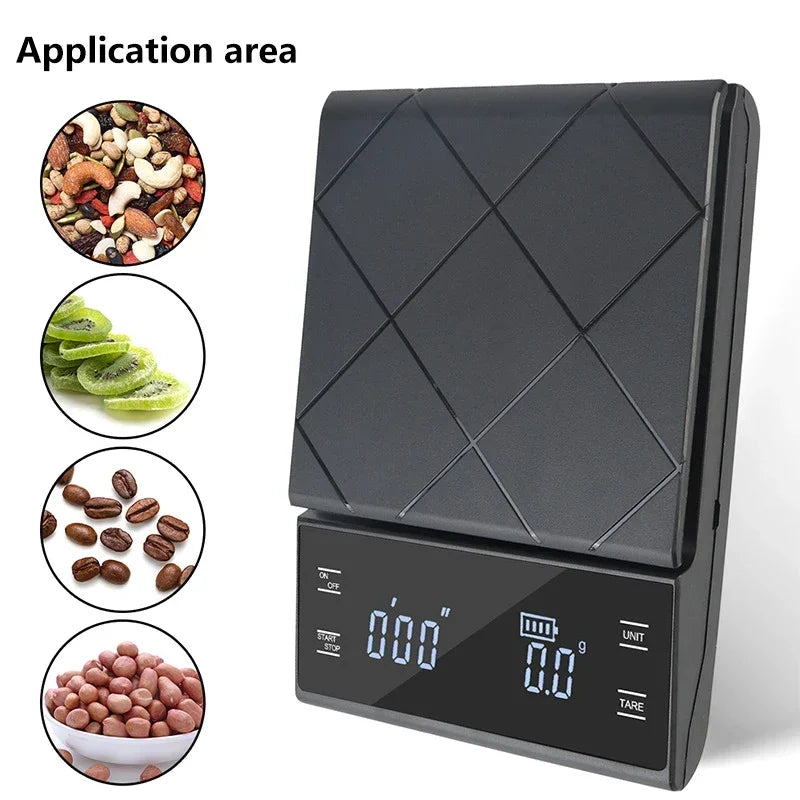 Digital Coffee Scale With Timer LED Screen Espresso USB 3kg Max.Weighing 0.1g High Precision Measures Kitchen Scale