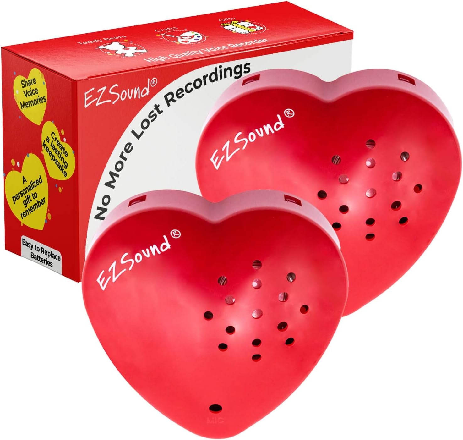 Voice Recorder for Stuffed Animal | 2 Pack - 30 Seconds Push Button Sound Recorder | Create Heartbeat Bear for Newborn | Personal Voice Message Recordable Sound Module for Toys (Red)