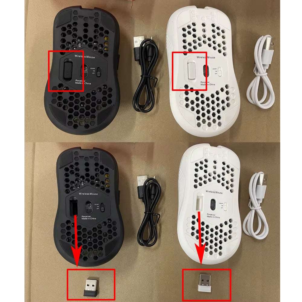 2.4G Wireless Mouse with RGB Backlit 6-Button 3-Speed DPI Type C Rechargeable Ergonomic Honeycomb Design Gaming Mouse