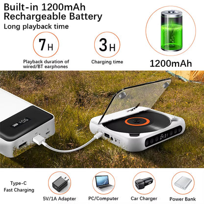 SpinWave™ Portable CD &amp; Bluetooth Music Player – Classic Sound Meets Modern Freedom