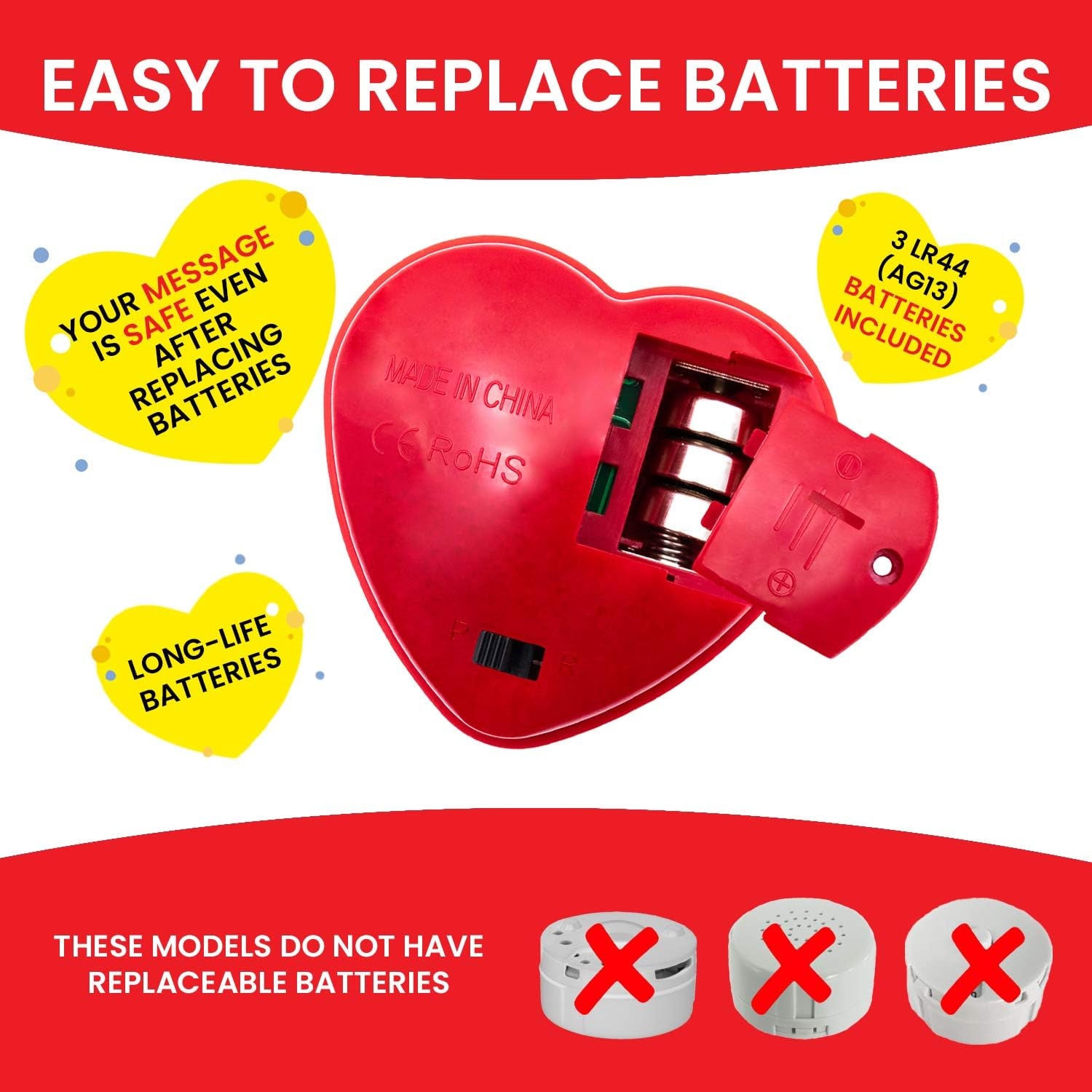 Voice Recorder for Stuffed Animal | 2 Pack - 30 Seconds Push Button Sound Recorder | Create Heartbeat Bear for Newborn | Personal Voice Message Recordable Sound Module for Toys (Red)