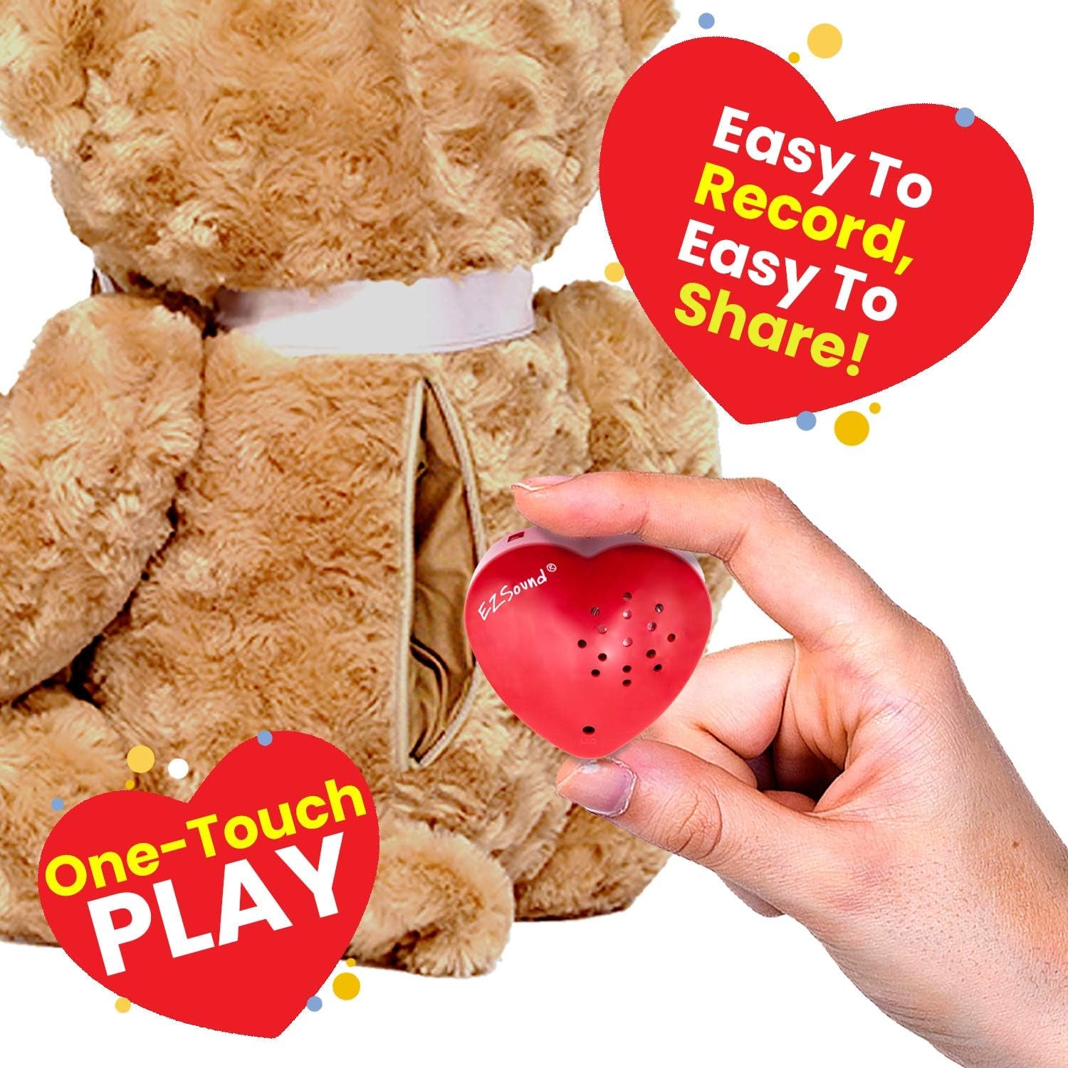 Voice Recorder for Stuffed Animal | 2 Pack - 30 Seconds Push Button Sound Recorder | Create Heartbeat Bear for Newborn | Personal Voice Message Recordable Sound Module for Toys (Red)