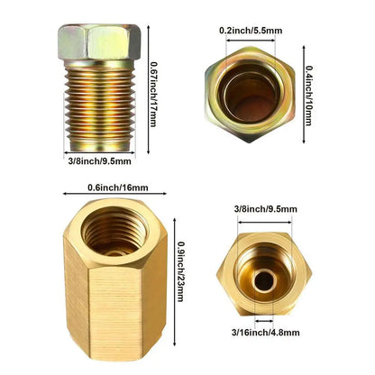 Brake Line Fittings,12Pieces Car Unions 3/16-24 Threads Assortment, For 1/4” Brake Line Tube Fittings ﻿