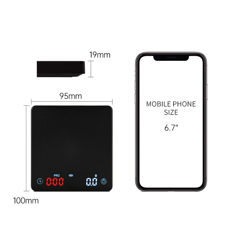Digital Coffee Scale 0.1g High Precision 2kg With Timer Rechargeable Electronic Mini Kitchen Espresso Accessories Barista Tools