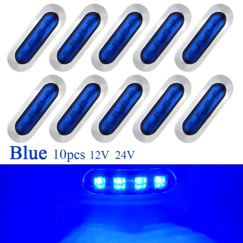 10pcs Marine Boat Waterproof 12V 24V 4 LED Lamp Cabin Deck Courtesy Light Stern Transom Lights Blue For Small Boat Sailboat