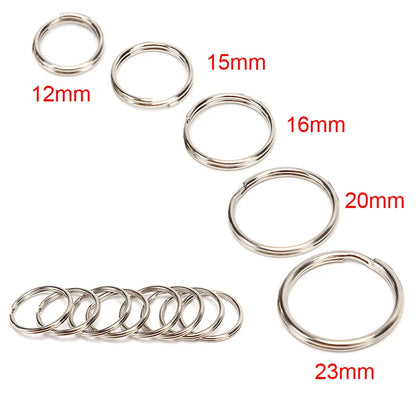 100-20PCS/lot Stainless Steel Dia 12/15/16/20/28/25mm DIY Polished Split Ring Keyrings Key Chain Hoop Loop Key Holder
