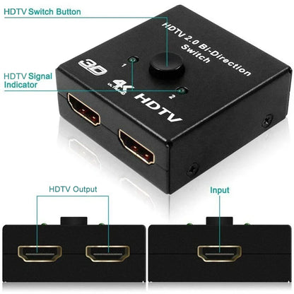 4K HDMI Switch 2 Ports Bi-directional UHD 1080P 3D HDMI Switcher Splitter 2 Way