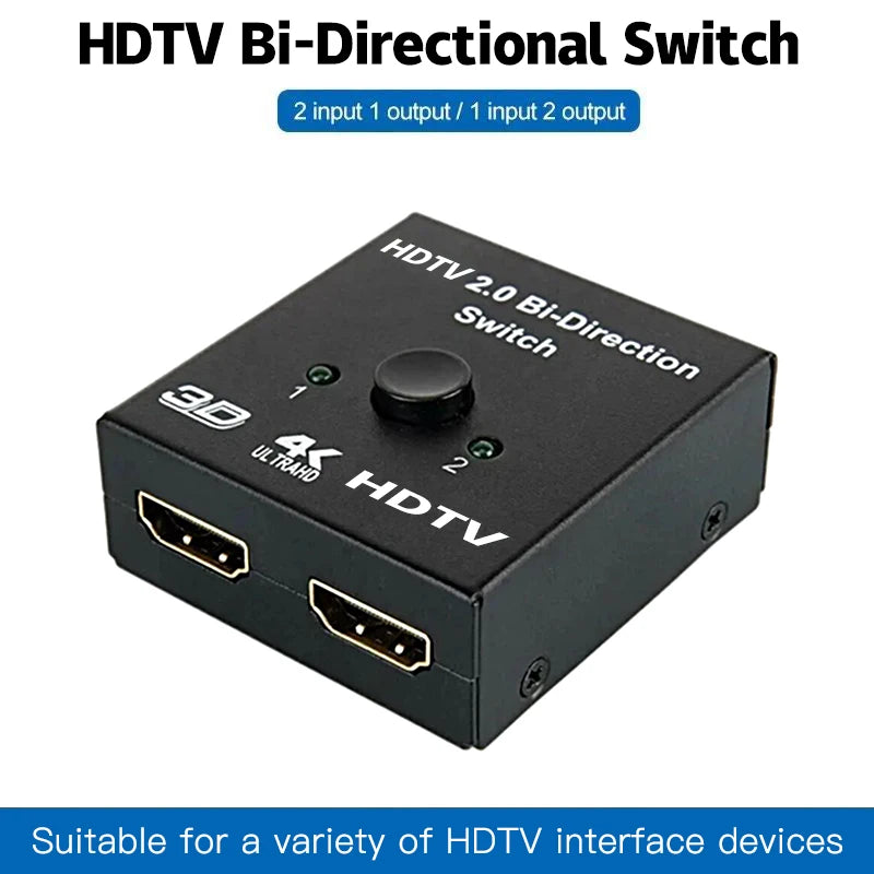 4K HDMI Switch 2 Ports Bi-directional UHD 1080P 3D HDMI Switcher Splitter 2 Way