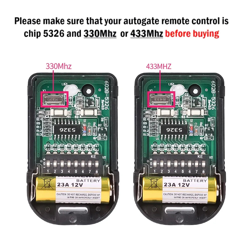 Universal Remote Control 433MHz 330MHz 2 Keys RF Wireless Remote Control 8 Dip Switch Auto Gate For Gate Garage Door Opener