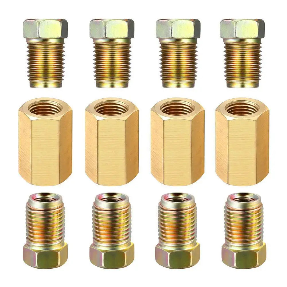 Brake Line Fittings,12Pieces Car Unions 3/16-24 Threads Assortment, For 1/4” Brake Line Tube Fittings ﻿