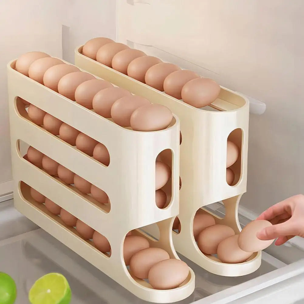 4 Layers Automatic Rolling Egg Holder Rack Fridge Egg Storage Box Container Kitchen Refrigerator Egg Dispenser Kitchen Organizer