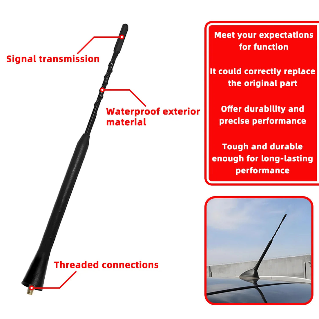 PINMOAP Automotive Antenna 9 Inches Universal Car Roof Mast Stereo Radio Fm Am Signal Aerial Amplified Antenna There Are Screws