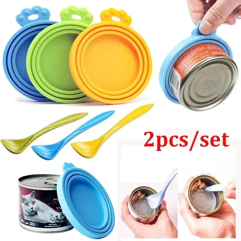 Reusable Silicone Pet Can Cover Fresh-keeping Cover with Spoon Sealing Cover Cat and Dog Food Storage Tank Cover Pet Supplies