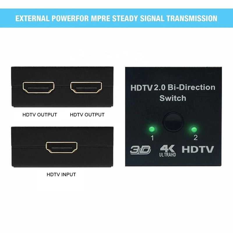 4K HDMI Switch 2 Ports Bi-directional UHD 1080P 3D HDMI Switcher Splitter 2 Way