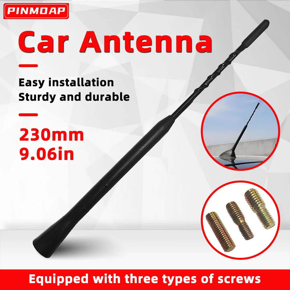 PINMOAP Automotive Antenna 9 Inches Universal Car Roof Mast Stereo Radio Fm Am Signal Aerial Amplified Antenna There Are Screws