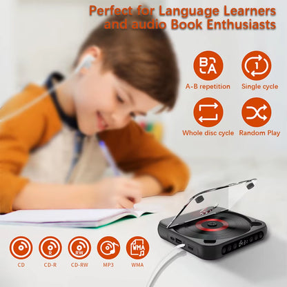 SpinWave™ Portable CD &amp; Bluetooth Music Player – Classic Sound Meets Modern Freedom