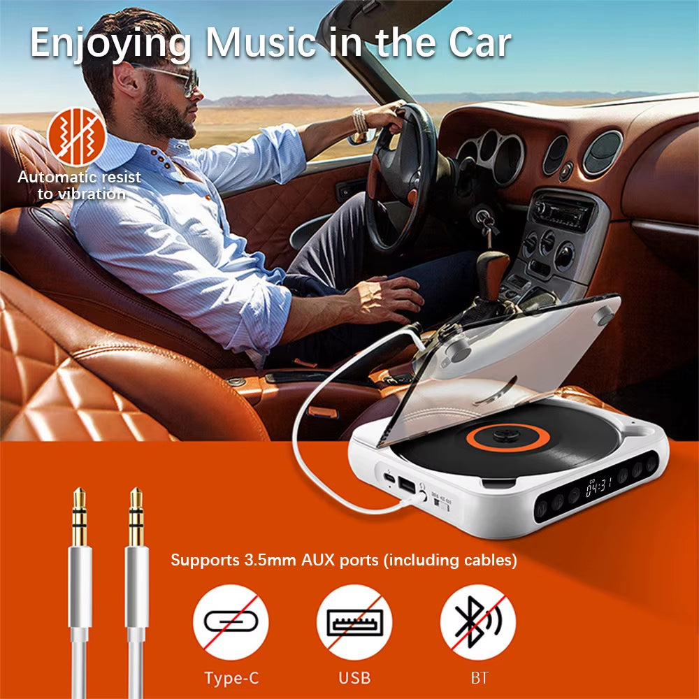 SpinWave™ Portable CD &amp; Bluetooth Music Player – Classic Sound Meets Modern Freedom