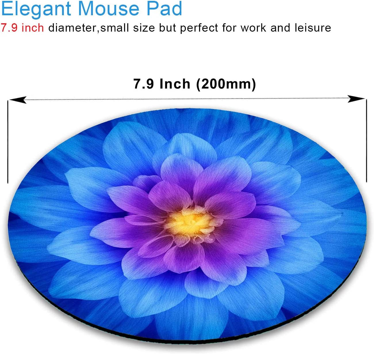 Mouse Pad, Blue Watercolor Lotus Flower round Mouse Pad, Non-Slip Rubber Base Mousepad for Laptop Computer, Personalized Small Mousepad with Designs for Women, 7.9 X 7.9 Inch